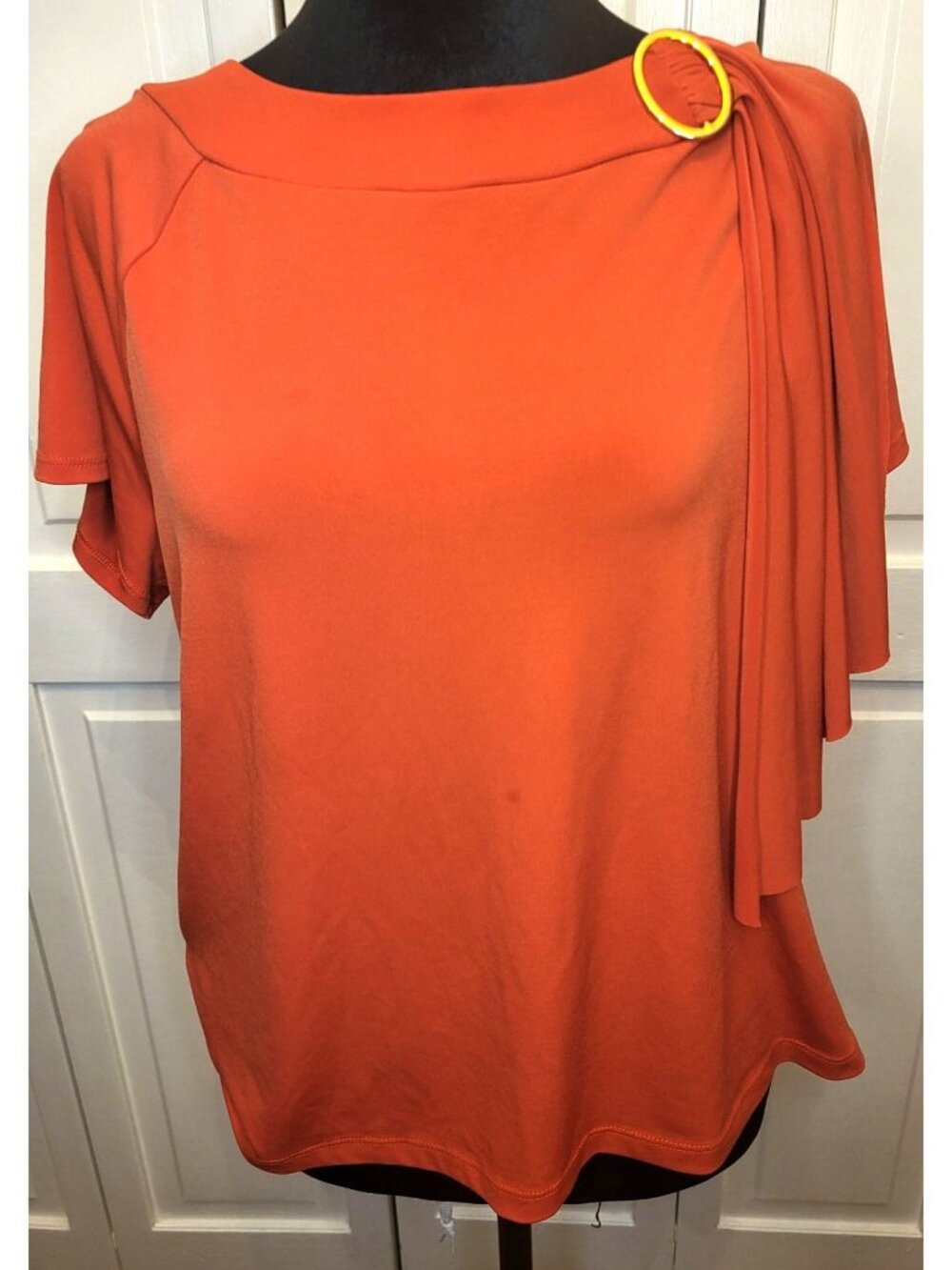 Vintage Y2K AGB Orange Stretch Jersey Knit Top Gold Buckle XL Made in USA Fall